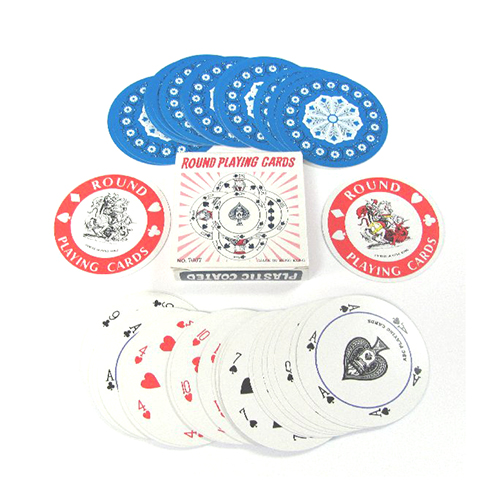 Round playing cards in plastic card